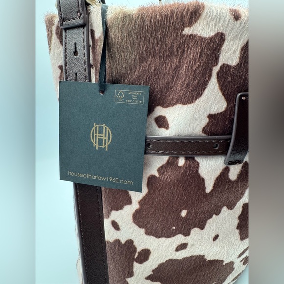 House of Harlow 1960 Brown and Cream Cow Print Shoulder Bag - Picture 2 of 11
